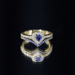 Lab Grown Blue Sapphire and Diamond Heart Wedding Ring Set