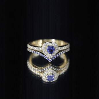 Lab Grown Blue Sapphire and Diamond Heart Wedding Ring Set