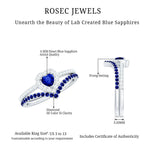 Lab Grown Blue Sapphire and Diamond Heart Wedding Ring Set