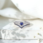Lab Grown Blue Sapphire and Diamond Heart Wedding Ring Set