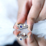 Lab Grown Blue Sapphire and Diamond Heart Wedding Ring Set