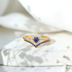 Lab Grown Blue Sapphire and Diamond Heart Wedding Ring Set