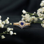 Lab Grown Blue Sapphire and Diamond Heart Wedding Ring Set