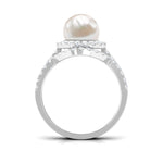 Freshwater Pearl and Diamond Halo Wedding Ring Set