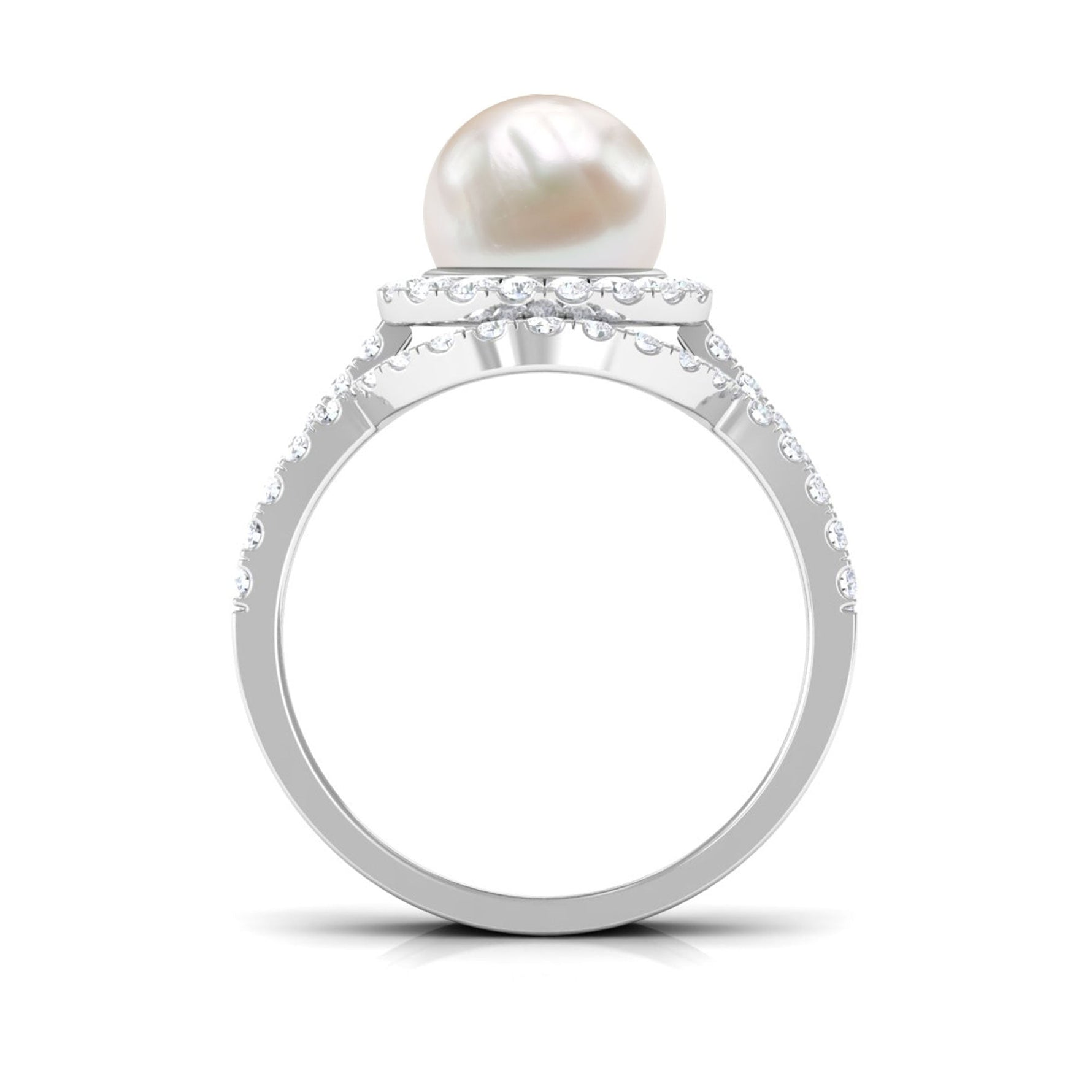 Freshwater Pearl and Diamond Halo Wedding Ring Set