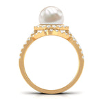 Freshwater Pearl and Diamond Halo Wedding Ring Set
