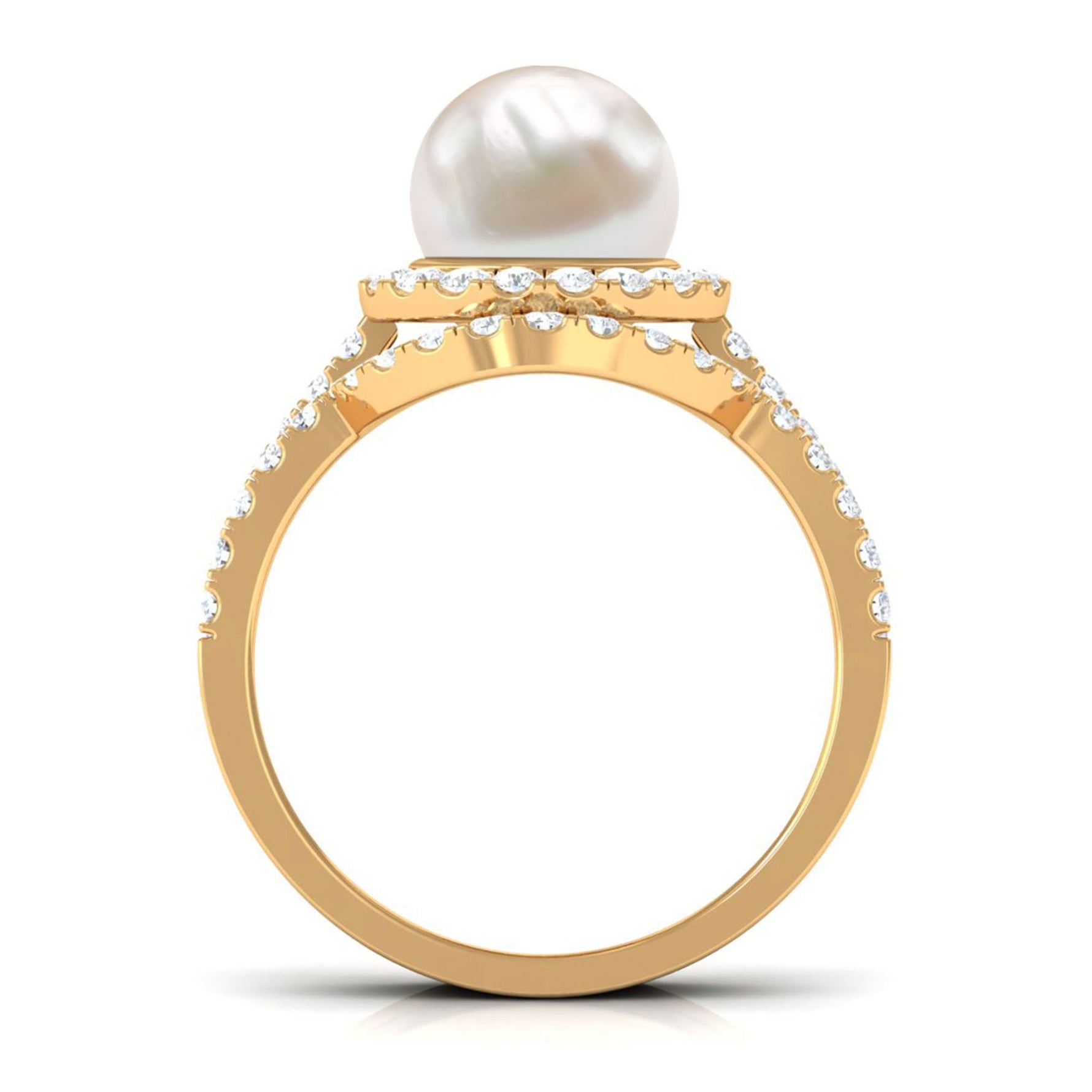 Freshwater Pearl and Diamond Halo Wedding Ring Set