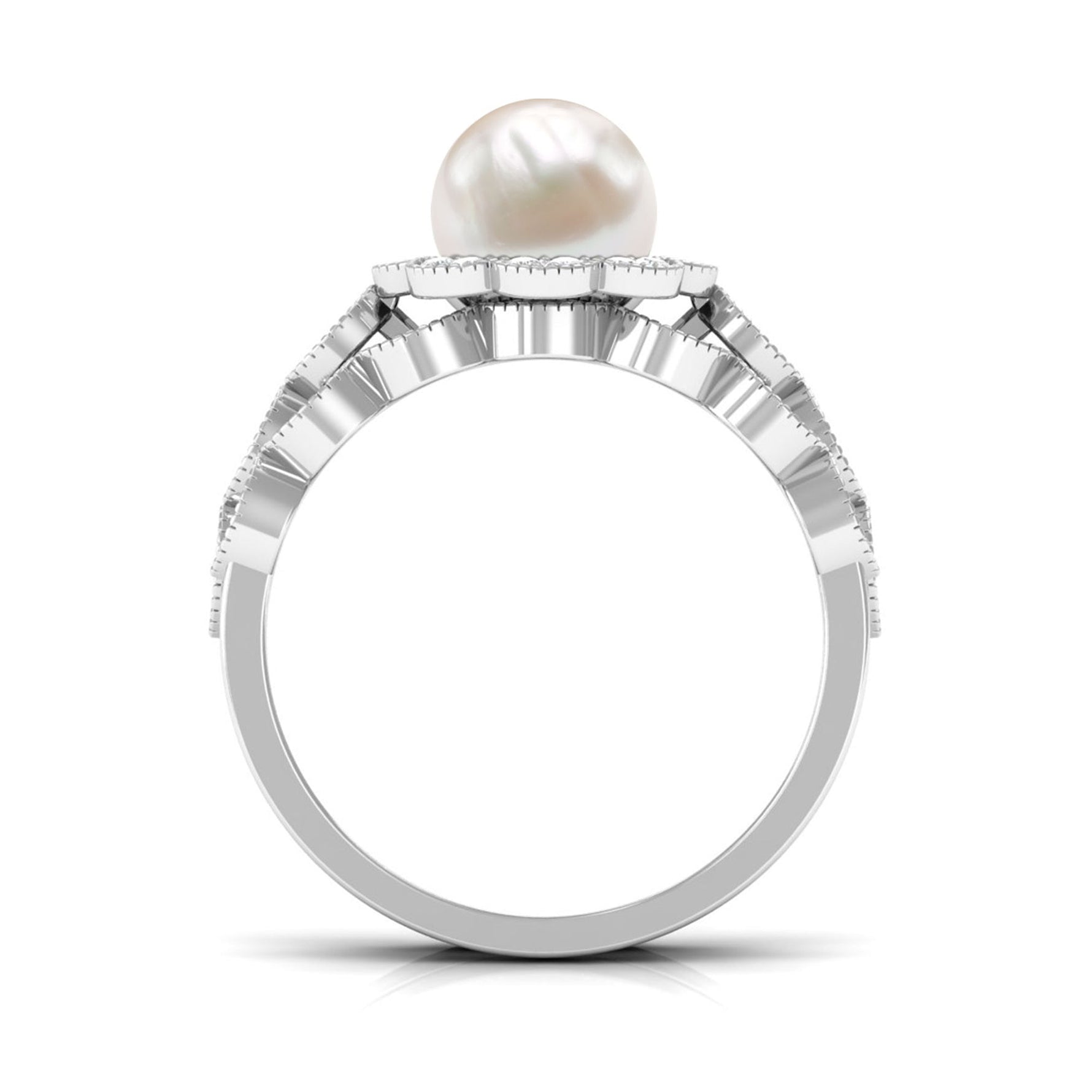 Freshwater Pearl and Diamond Wedding Ring Set