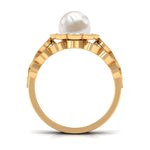 Freshwater Pearl and Diamond Wedding Ring Set