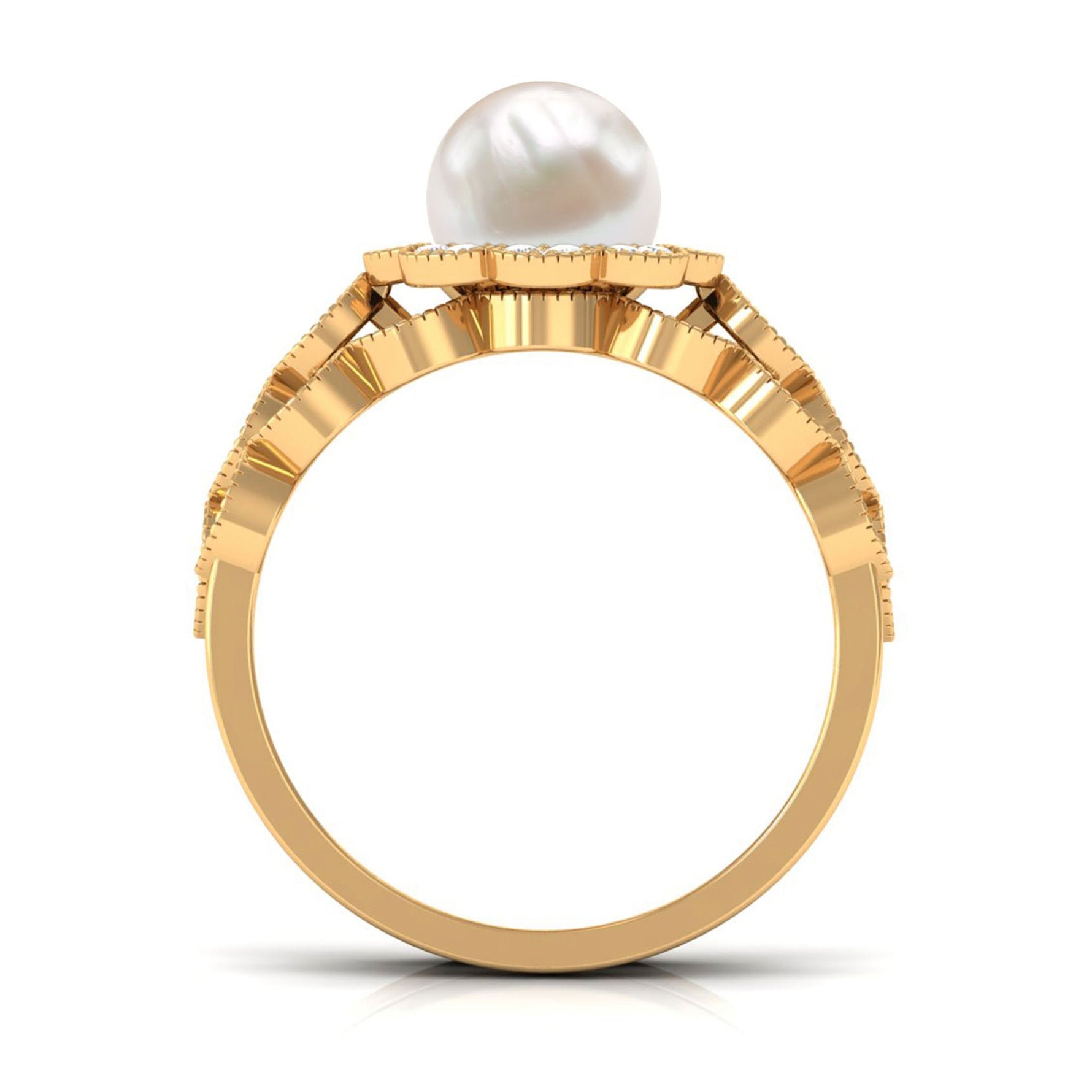 Freshwater Pearl and Diamond Wedding Ring Set