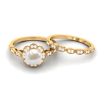 Freshwater Pearl and Diamond Wedding Ring Set