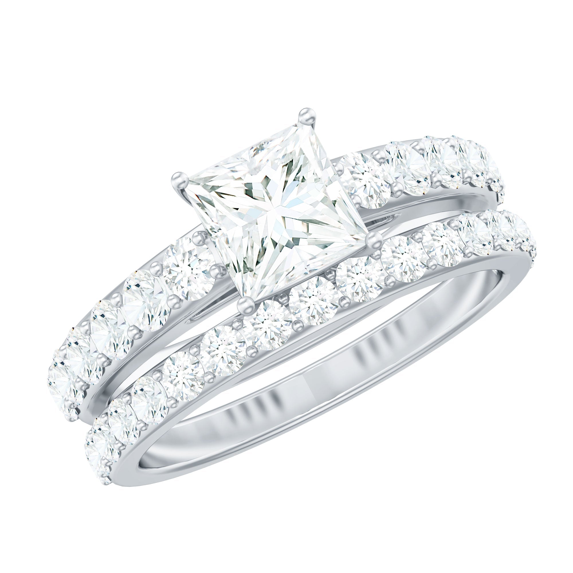 Princess Cut Zircon Wedding Ring Set with Enhancer Band
