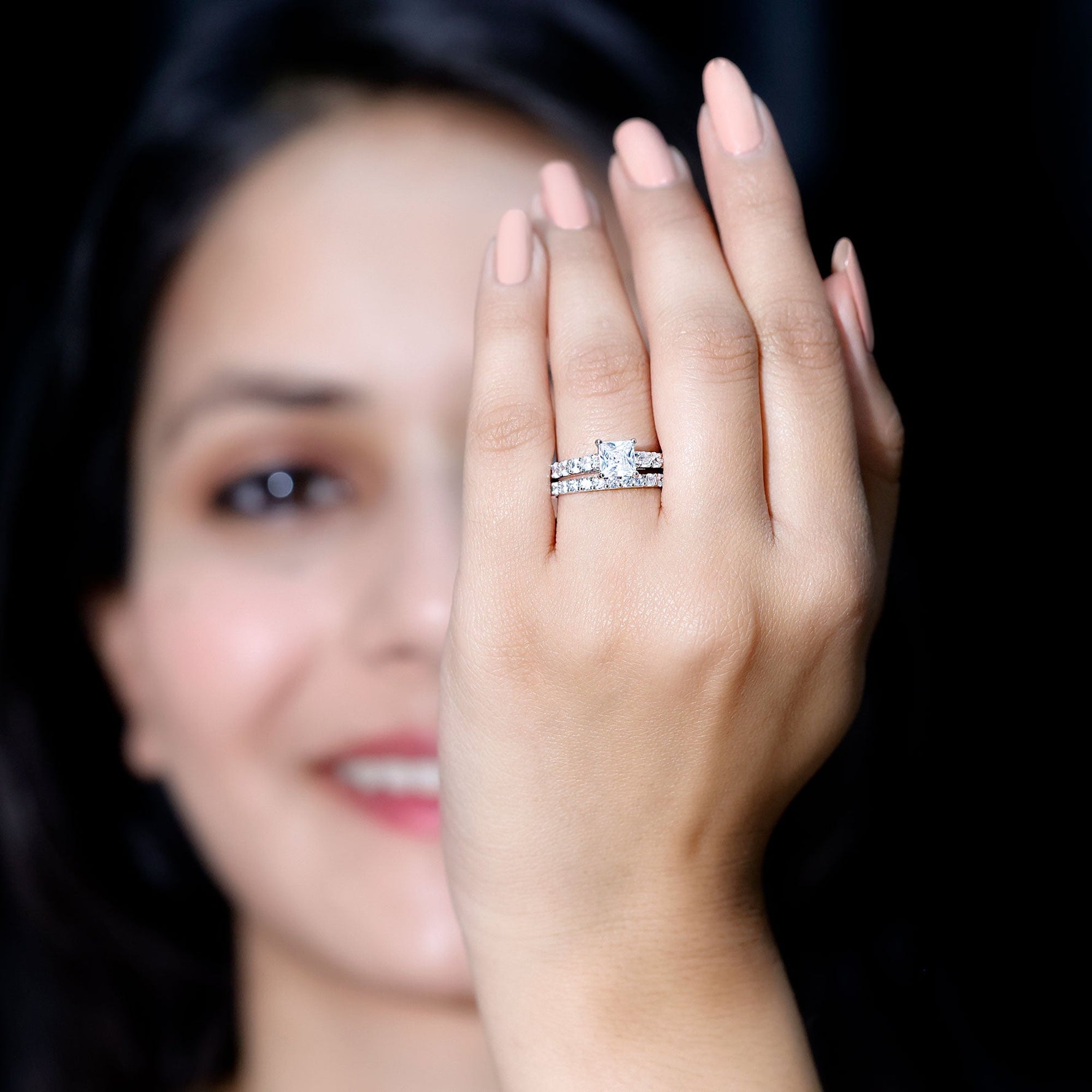 Princess Cut Zircon Wedding Ring Set with Enhancer Band
