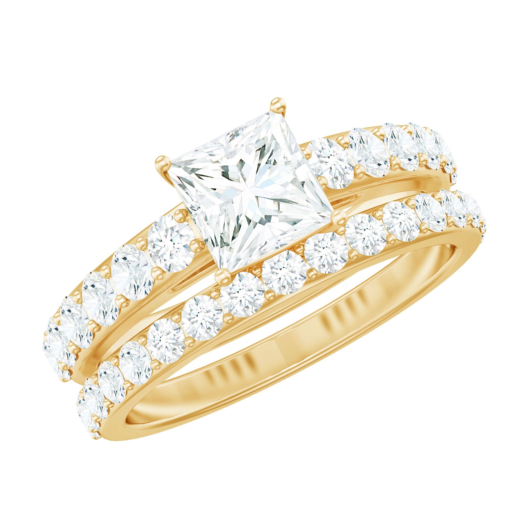 Princess Cut Zircon Wedding Ring Set with Enhancer Band