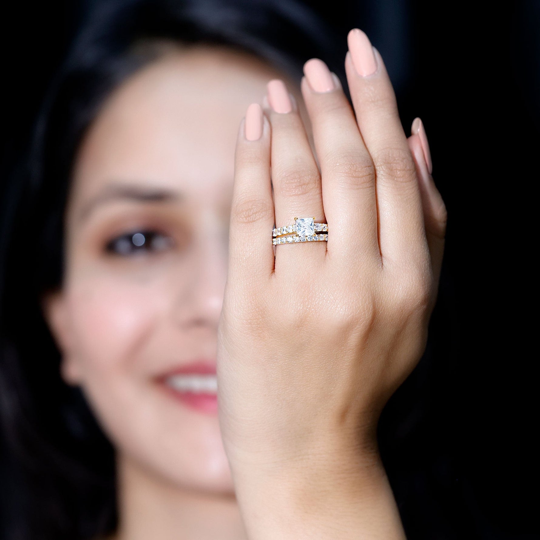 Princess Cut Zircon Wedding Ring Set with Enhancer Band