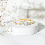 Princess Cut Zircon Wedding Ring Set with Enhancer Band