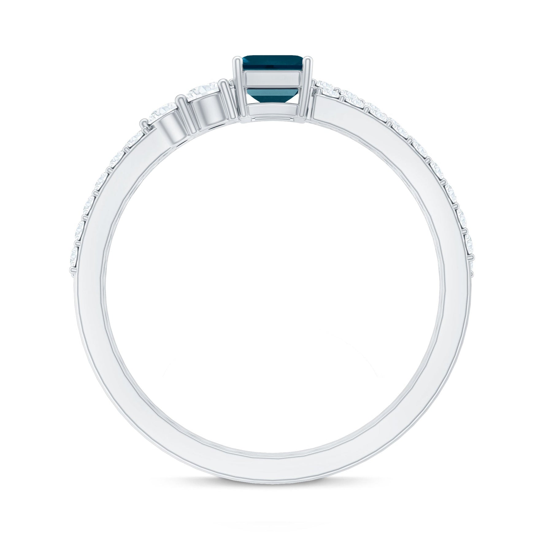 4X6mm Emerald Cut London Blue Topaz Wedding Ring Set with Diamond