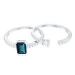 4X6mm Emerald Cut London Blue Topaz Wedding Ring Set with Diamond