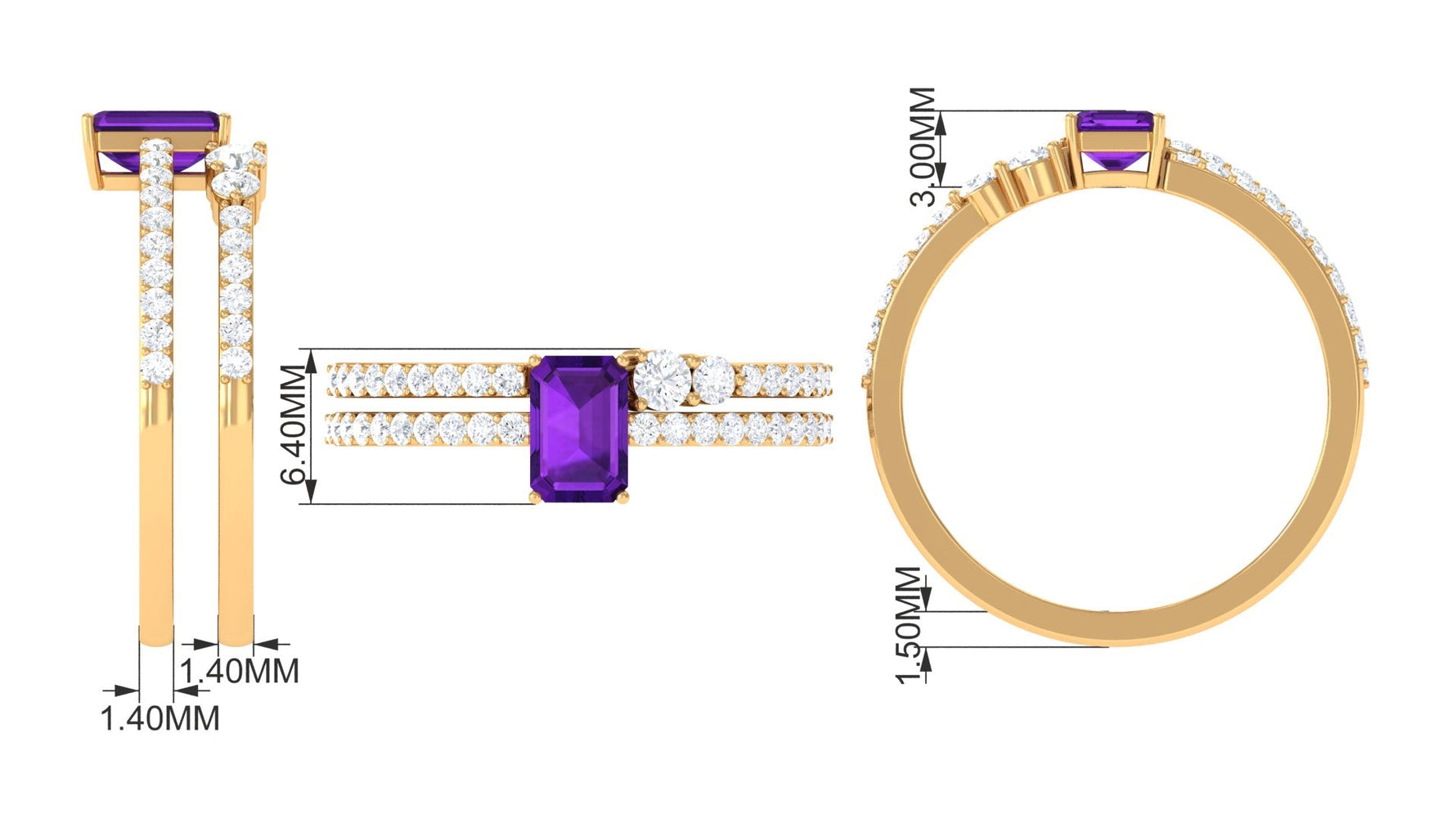 Natural Amethyst and Diamond Wedding Ring Set