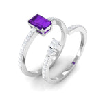 Natural Amethyst and Diamond Wedding Ring Set