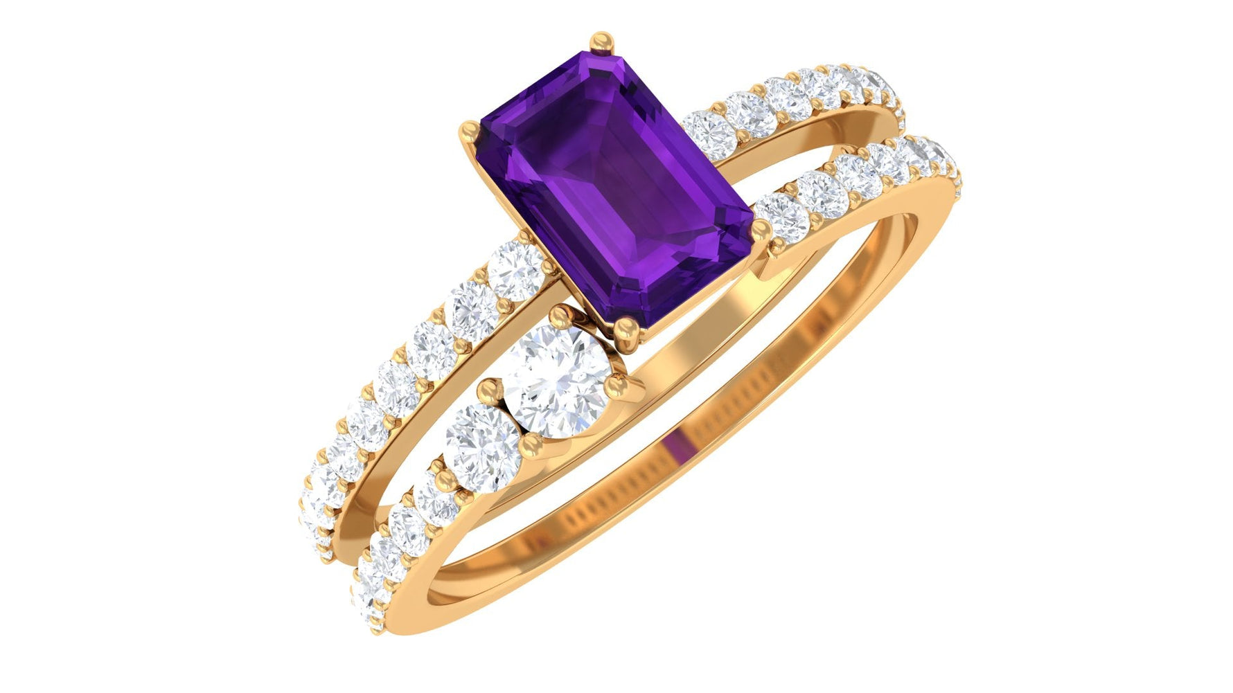Natural Amethyst and Diamond Wedding Ring Set