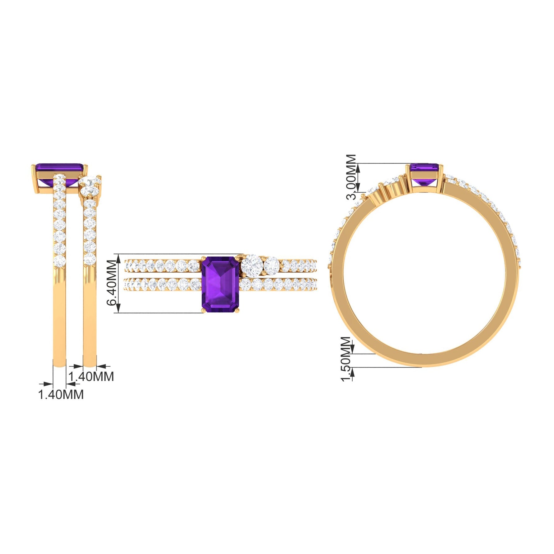 Natural Amethyst and Diamond Wedding Ring Set