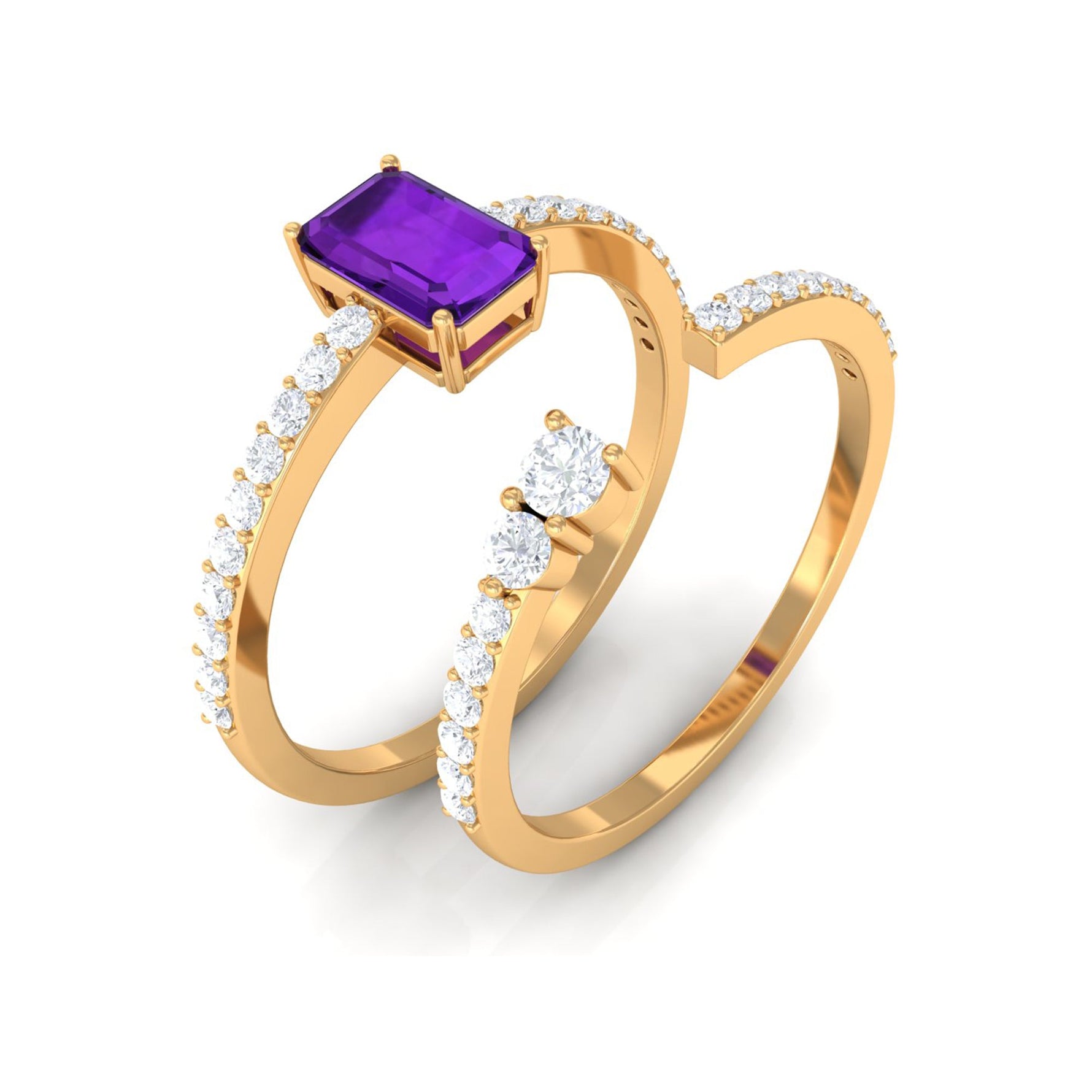 Natural Amethyst and Diamond Wedding Ring Set