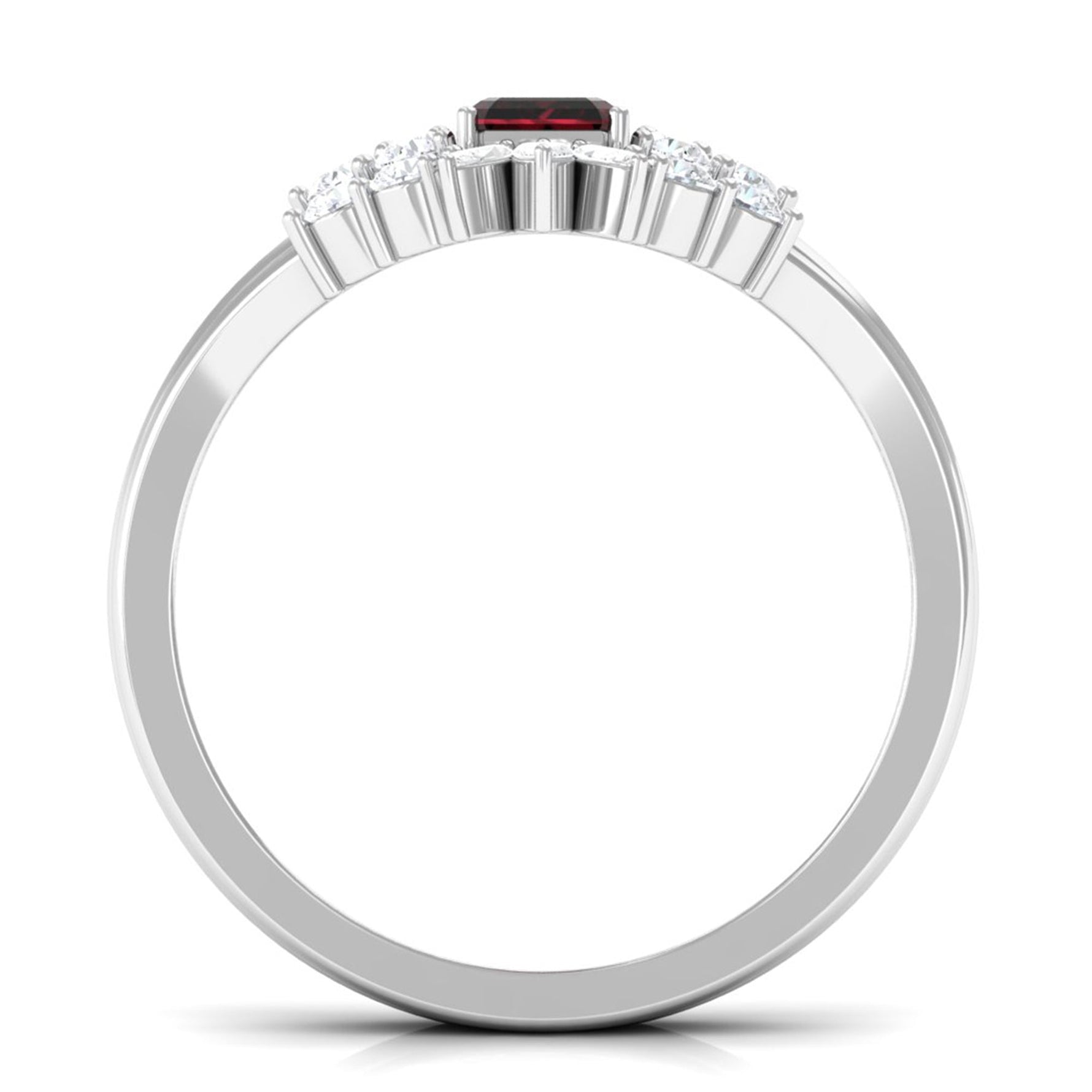 Genuine Garnet Diamond Emerald Cut Engagement Wedding Ring Set of 2