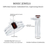 Natural Emerald Cut Garnet Diamond 3 Piece Wedding Ring Set