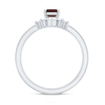 Natural Emerald Cut Garnet Diamond 3 Piece Wedding Ring Set