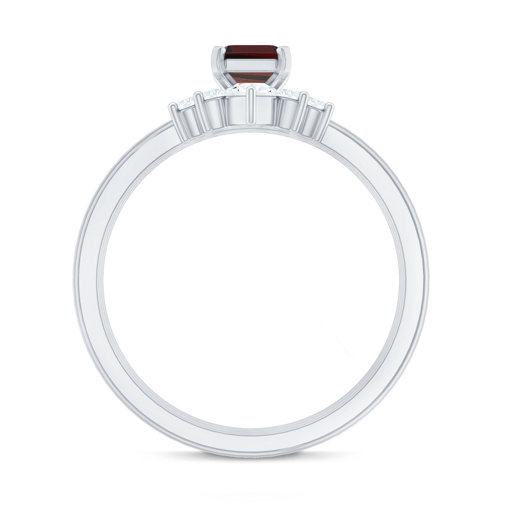 Natural Emerald Cut Garnet Diamond 3 Piece Wedding Ring Set