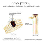 Natural Emerald Cut Garnet Diamond 3 Piece Wedding Ring Set
