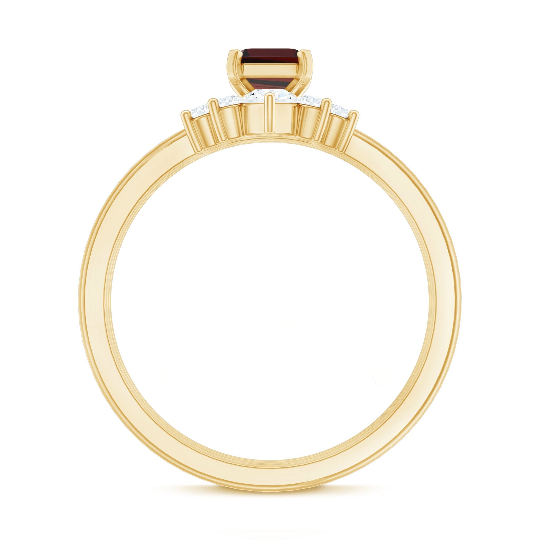 Natural Emerald Cut Garnet Diamond 3 Piece Wedding Ring Set