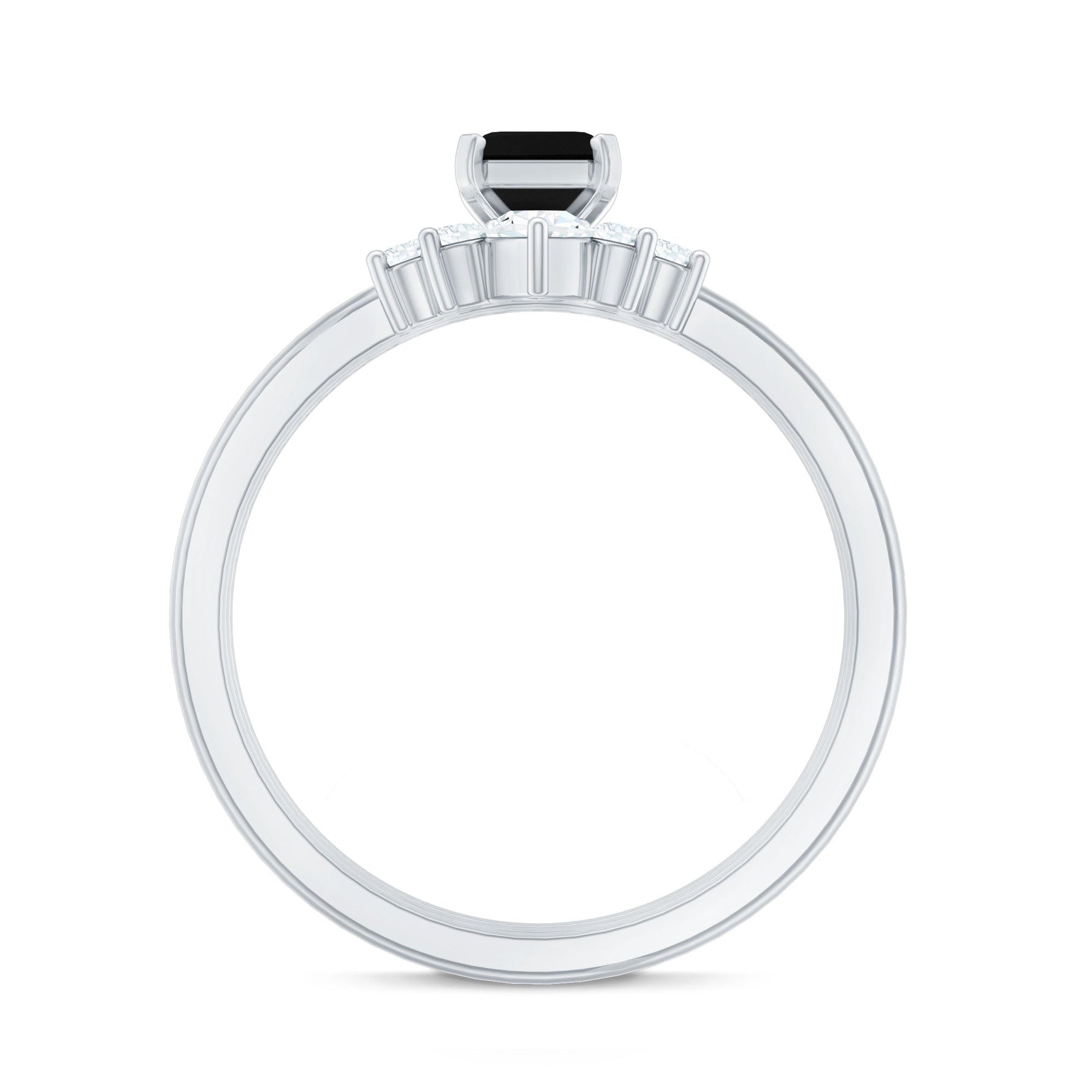 Emerald Cut Black Onyx and Moissanite Trio Wedding Ring Set