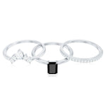 Emerald Cut Black Onyx and Moissanite Trio Wedding Ring Set