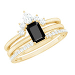 Emerald Cut Black Onyx and Moissanite Trio Wedding Ring Set