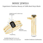 Emerald Cut Black Onyx and Moissanite Trio Wedding Ring Set