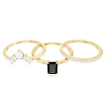 Emerald Cut Black Onyx and Moissanite Trio Wedding Ring Set