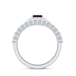 Genuine 6X8mm Emerald Cut Garnet Moissanite Wedding Ring Set of 2