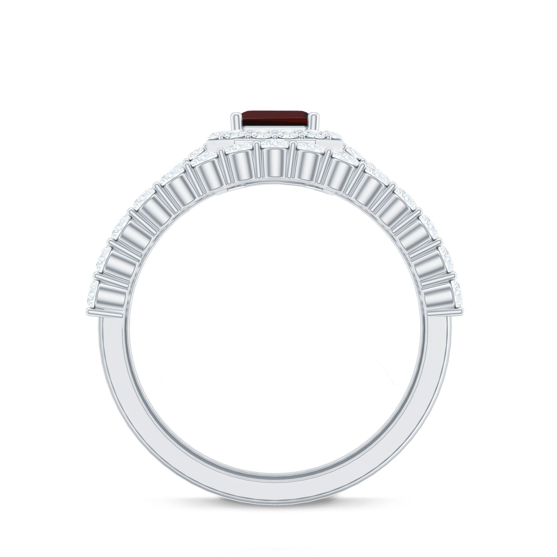 Genuine 6X8mm Emerald Cut Garnet Moissanite Wedding Ring Set of 2