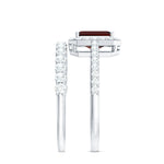 Genuine 6X8mm Emerald Cut Garnet Moissanite Wedding Ring Set of 2