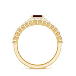 Genuine 6X8mm Emerald Cut Garnet Moissanite Wedding Ring Set of 2