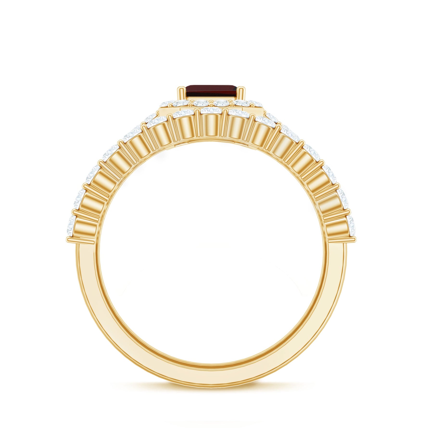 Genuine 6X8mm Emerald Cut Garnet Moissanite Wedding Ring Set of 2