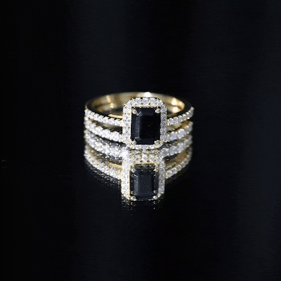 Emerald Cut Black Onyx Wedding Ring Set with Moissanite