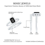 Emerald Cut Black Onyx Wedding Ring Set with Moissanite