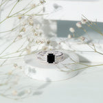 Emerald Cut Black Onyx Wedding Ring Set with Moissanite