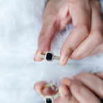 Emerald Cut Black Onyx Wedding Ring Set with Moissanite