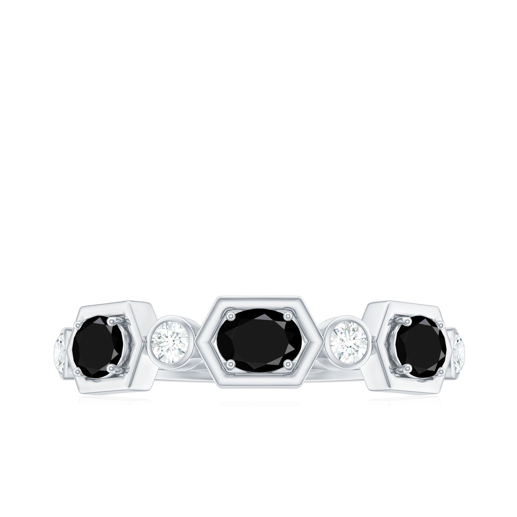 Black Spinel and Diamond Eternity Anniversary Wedding Ring