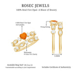 Heart Fire Opal and Moissanite Wedding Ring Set