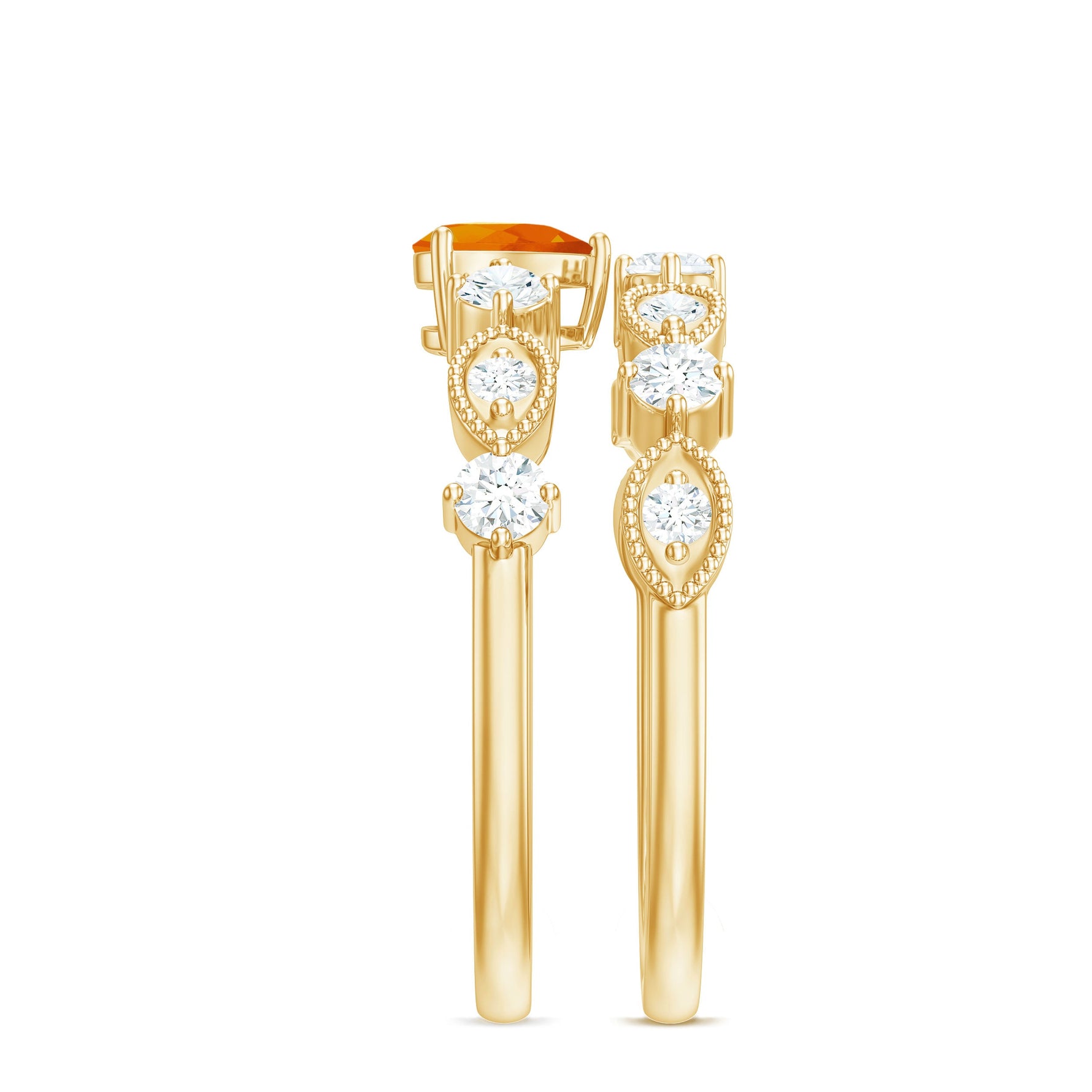 Heart Fire Opal and Moissanite Wedding Ring Set